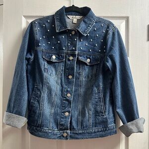 Tantrums Pearl Embellished Denim Jacket Size Small